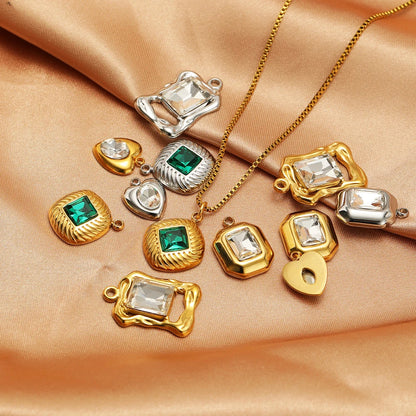 High Quality 18k Gold Plated Stainless Steel Rectangle Heart Oval square Zircon Charm Pendant for DIY Jewelry Making