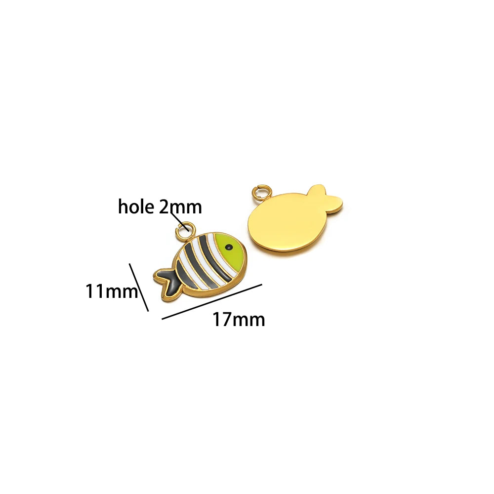 New Trend Stainless Steel Gold Plated Dripping Oil Eyes Enamel Small Fish Charm Pendant for Jewelry Making Wholesale