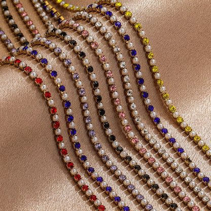 A1836 Colorful Pearl Crystal Pearl Beads Chain Stainless Steel Rosary Micro Pave Necklace Bracelet Jewelry Chain