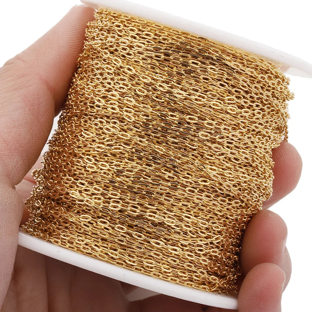 D099 1.5mm Paper Clip Chain Waterproof PVD Stainless Steel Gold Silver Chain Wholesale Men's Jewelry Making