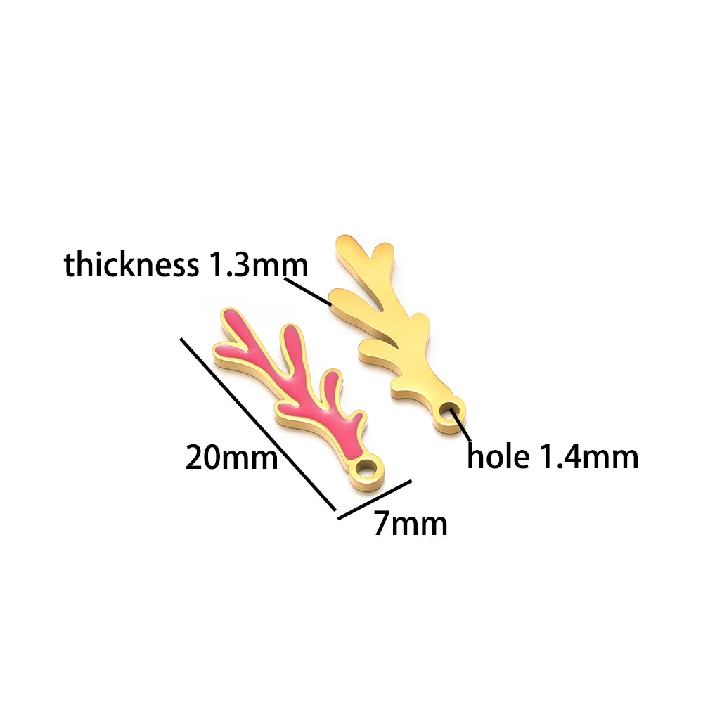 18k Gold Plated Stainless Steel Enamel Coral Charm Pendant for DIY Necklace Jewelry Making Accessories