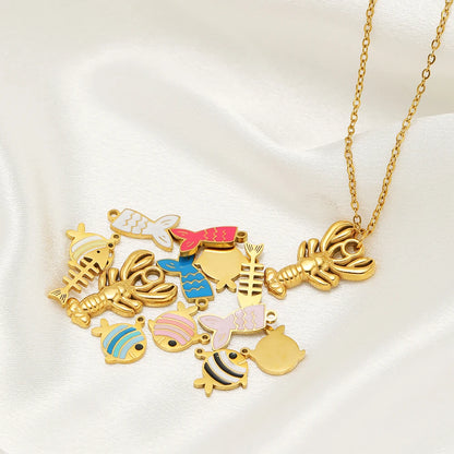 Fashion 18k Gold Plated Stainless Steel Enamel Fish Lobster Charm Pendant for DIY Jewelry Making Jewelry Findings