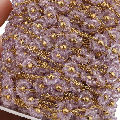 B2403 Stainless Steel Chain Multi Color Flower Chain Crystal Stone Chain Jewelry Making