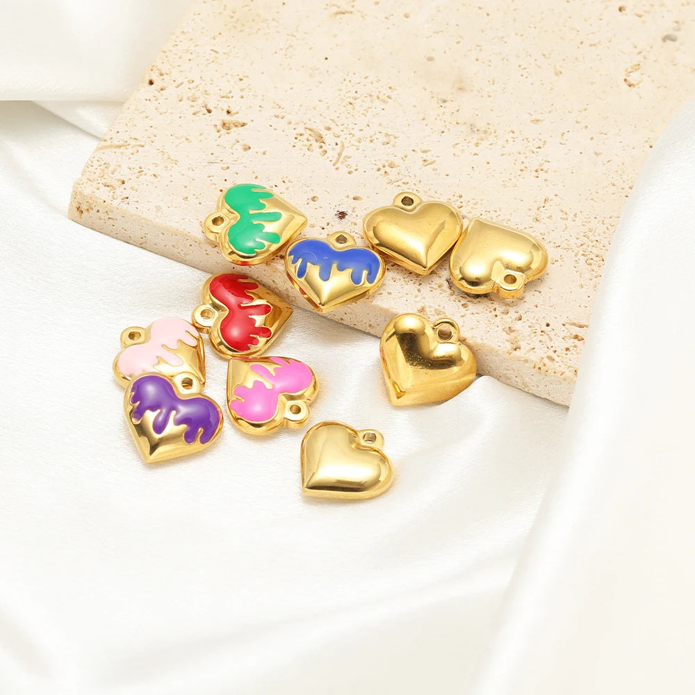 Fashion Heart Charms Stainless Steel18k Gold Plated Enamel Heart Charms Pendant for DIY Jewelry Necklace Making