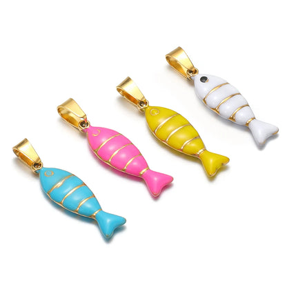 New Arrival Stainless Steel 18K Gold Plated Colorful Enamel Striped Fish Charm Pendant for Jewelry Earrings Necklace Making