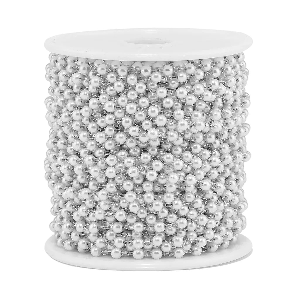 E048 Pearl Beads Chain Gold Silver Stainless Steel Link Waterproof Chain for Necklace Bracelet Making