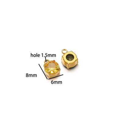 5pcs/bag Stainless Steel 18k Gold Plated 8*6mm Round Zircon Charm Pendant for Diy Necklace Jewelry Making Accessories