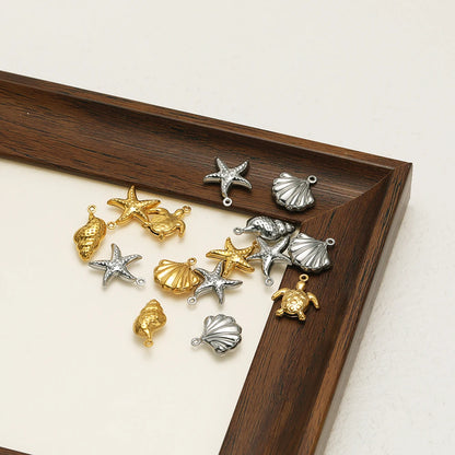 Vintage Stainless Steel 18k Gold Plated Shell Starfish Sea Turtle Sea Snail Charm Pendant for Jewelry Necklace Making
