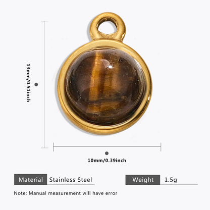 Vintage Handmade DIY Stainless Steel Gold Plated Tiger Eye Stone Charm Pendant for Necklace Jewelry Making
