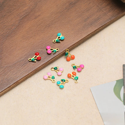 Enamel Fruit Charm 18k Gold Plated Stainless Steel Cherry Charm Pendant for Diy Women Necklace Jewelry Making