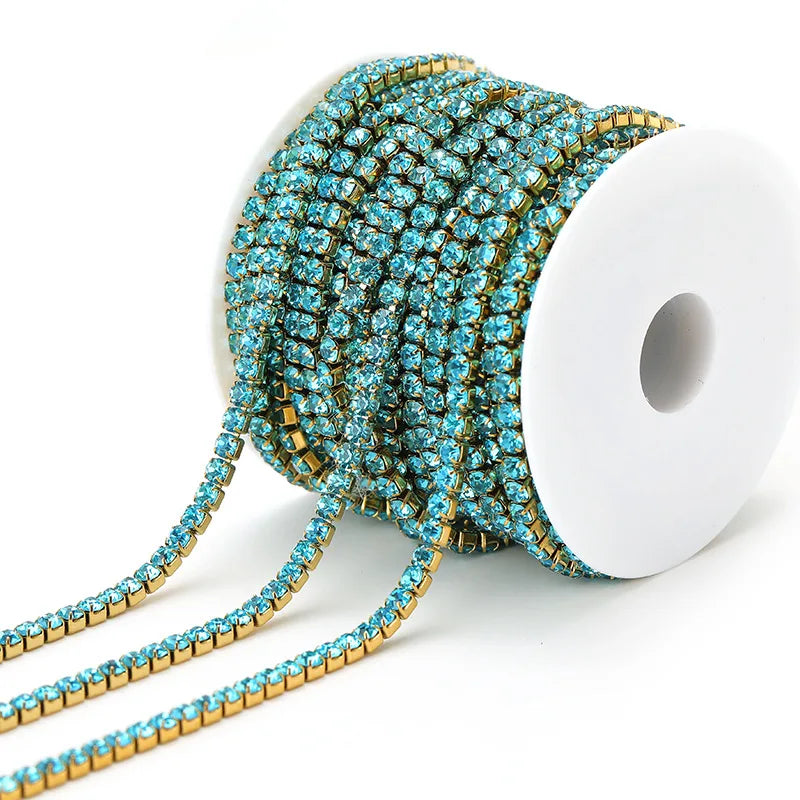 E369 2MM Colorful Rhinestones Chain Colored Bottom and Stones Glass Rhinestones Trimming Crystal Cup Stainless Steel Chain