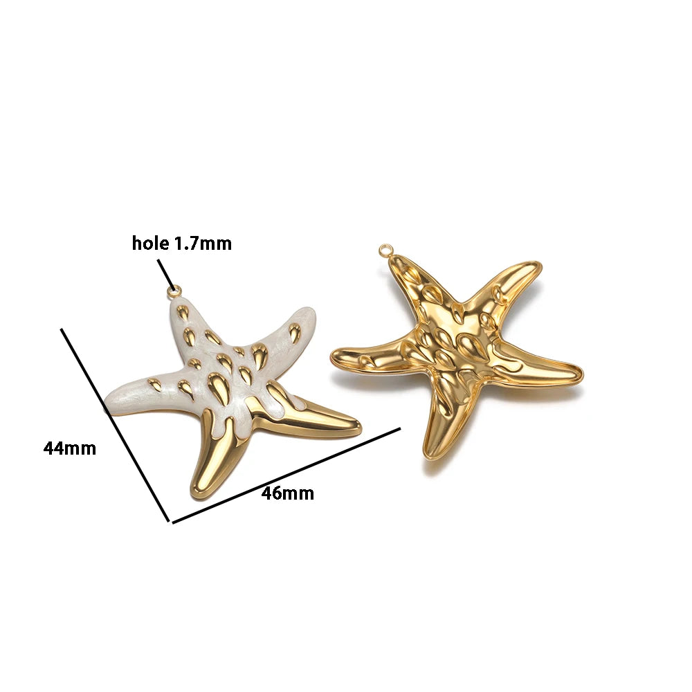 New Ocean Themed Stainless Steel 18k Gold Plated Enamel Shell Starfish Charm Pendant for Diy Jewelry Making Wholesale