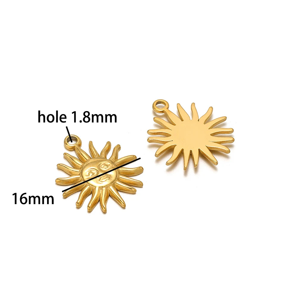 Vintage 18k Gold Plated Stainless Steel Rectangular Sun Feather Charm Pendant for Necklaces Jewelry Making