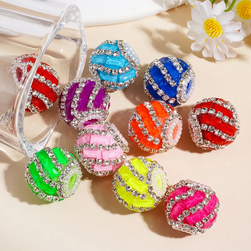 Fluorescent Spiral Rectangular Beads Inlaid Rhinestone and Pearl Chains Loose Craft Beads Wholesale