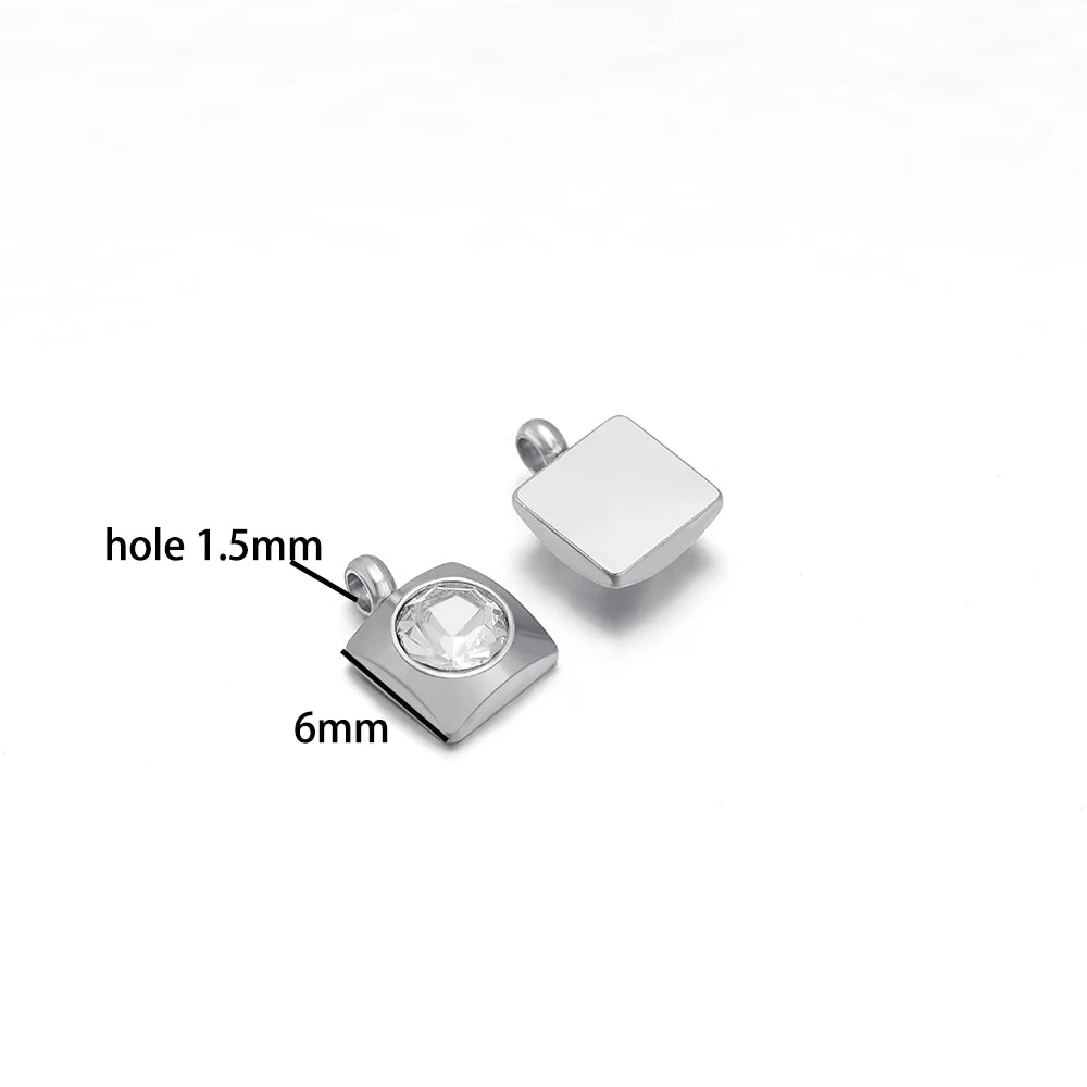 20pcs/bag Stainless Steel 18K Gold Plated 6mm Square Zircon Charms Pendant for DIY Jewelry Necklace Making Jewelry Findings