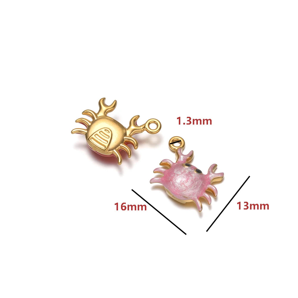 High Quality Jinrou 18K Gold Plated Stainless Steel Enamel Crab Shape Pendant Findings for Necklace and Earrings Jewelry Making