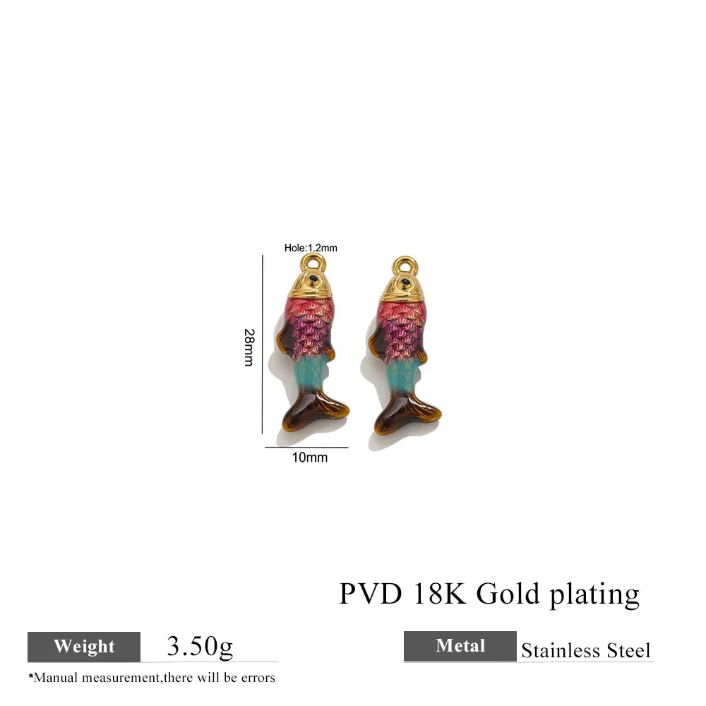 304 Stainless Steel Enamel Small Fish Pendants Multiple Styles Colorful Cartoon-shaped Charms DIY Necklaces