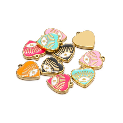 High Quality 304 Stainless Steel 18k Gold Enamel Heart Mini  Eye Charms Pendant for Jewelry Necklace Making