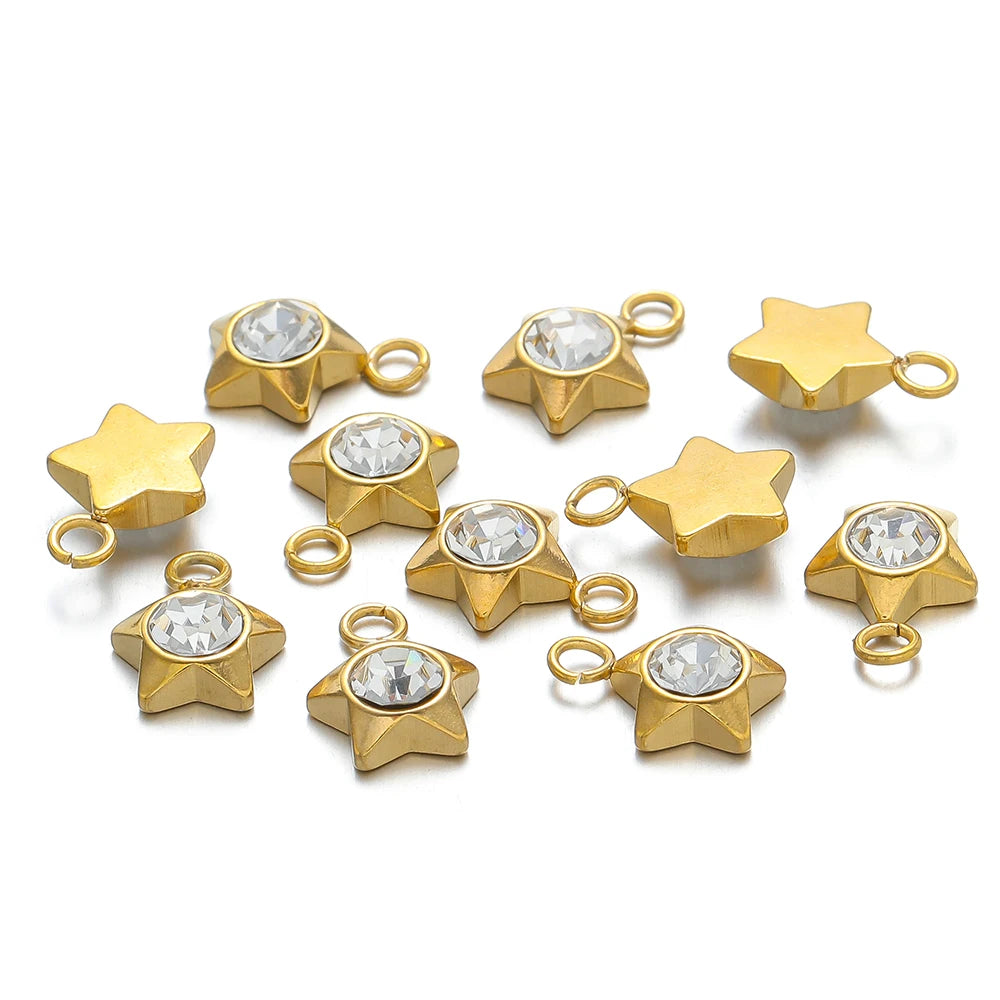 Waterproof 1 18k Gold Plated Stainless Steel Star Heart Zircon Charm Pendant for DIY Necklace Jewelry Making Accessories