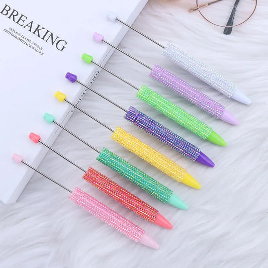 Bling Full Diamond Beaded Ballpoint Pens Refillable Blank Beadable Plastic Pen for Handmade Craft Gifts