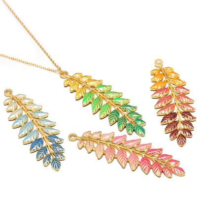 Fashion Stainless Steel 18k Gold Plated Multi Colorful Enamel Leaf Charms Pendant for Jewelry Daily Necklace Earring Making