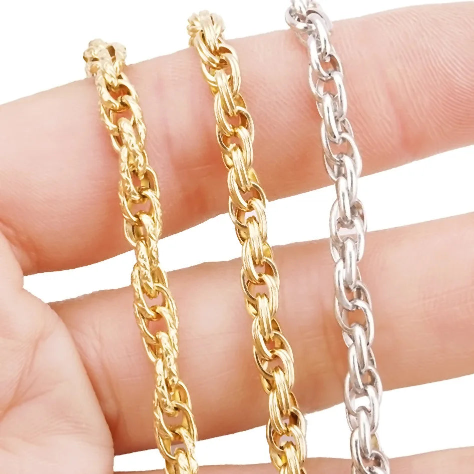 B4583 Permanent 18k Gold Vacuum Plated Twist Stainless Steel Chain Thick Hip Hop Chain for Jewelry Diy