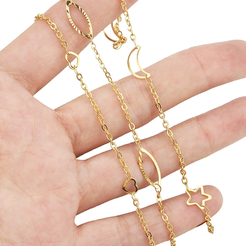 B336 18k Gold Plating Stainless Steel Necklace Bracelet Chain Jewelry Star Moon Heart Chain Jewelry Findings Components