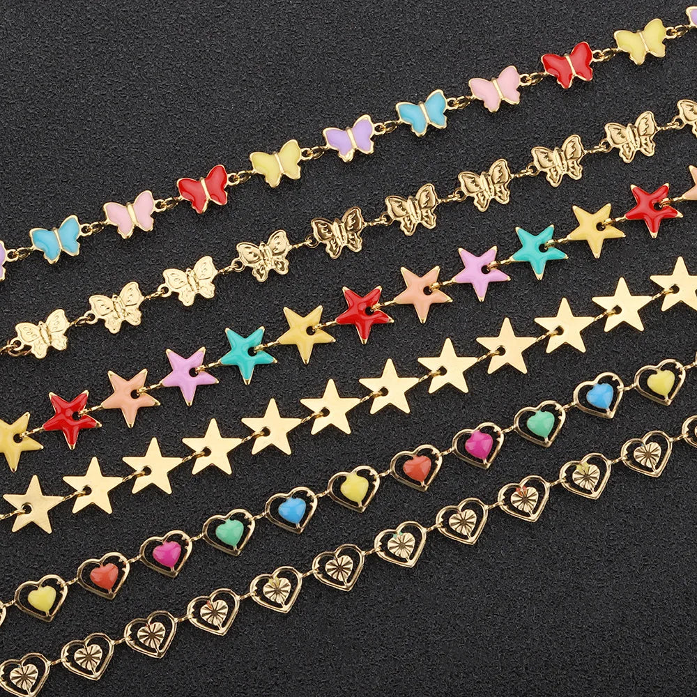 B1609 Colorful 14k Gold Filled Chain Enamel Chain Star butterfly Charms Stainless Steel Chain Accessory Jewelry