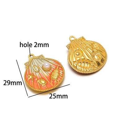 New Arrival 18k Gold Plated Stainless Steel Enamel Starfish Shell Pearl Charm Pendant for Jewelry Making Accessories