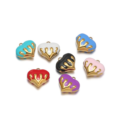 New Arrival Stainless Steel 18k Gold Plated Multicolor Oil Drop Heart Charm Pendant for Jewelry Necklace Making