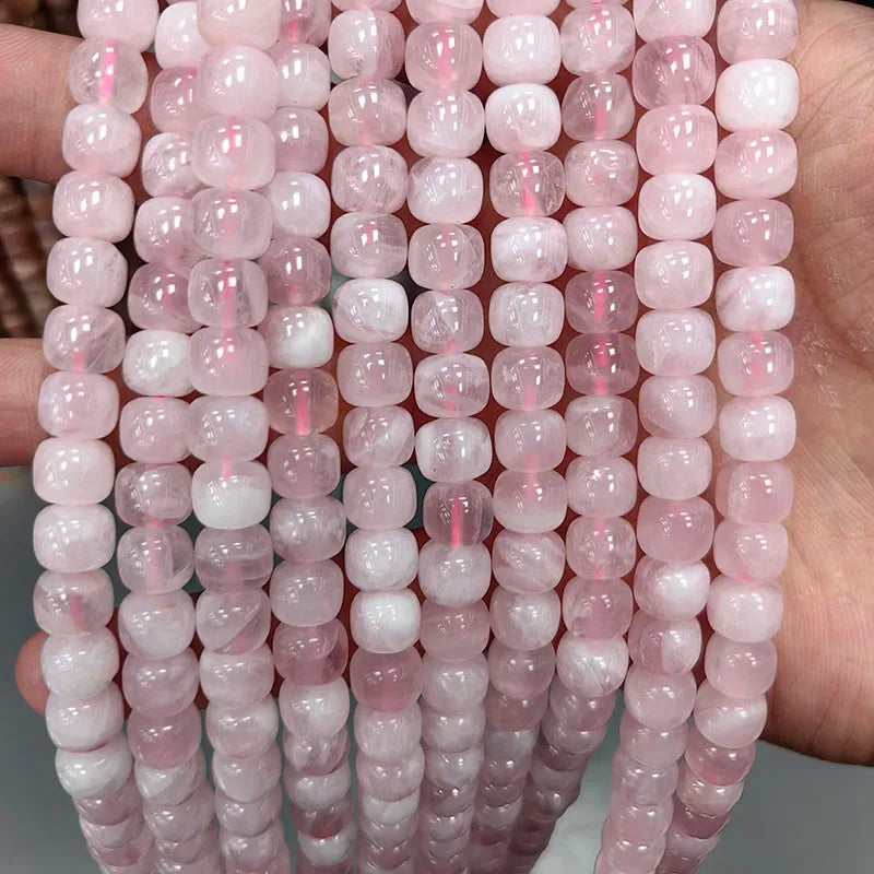 Natural Tube Stone Beads, Rounded Barrel Drum Shaped Aquamarine Kunzite Lapis Apatite Gemstone Bead for Jewelry Making 7x8mm