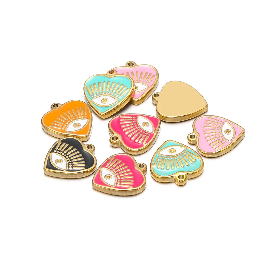 High Quality 304 Stainless Steel 18k Gold Enamel Heart Mini  Eye Charms Pendant for Jewelry Necklace Making