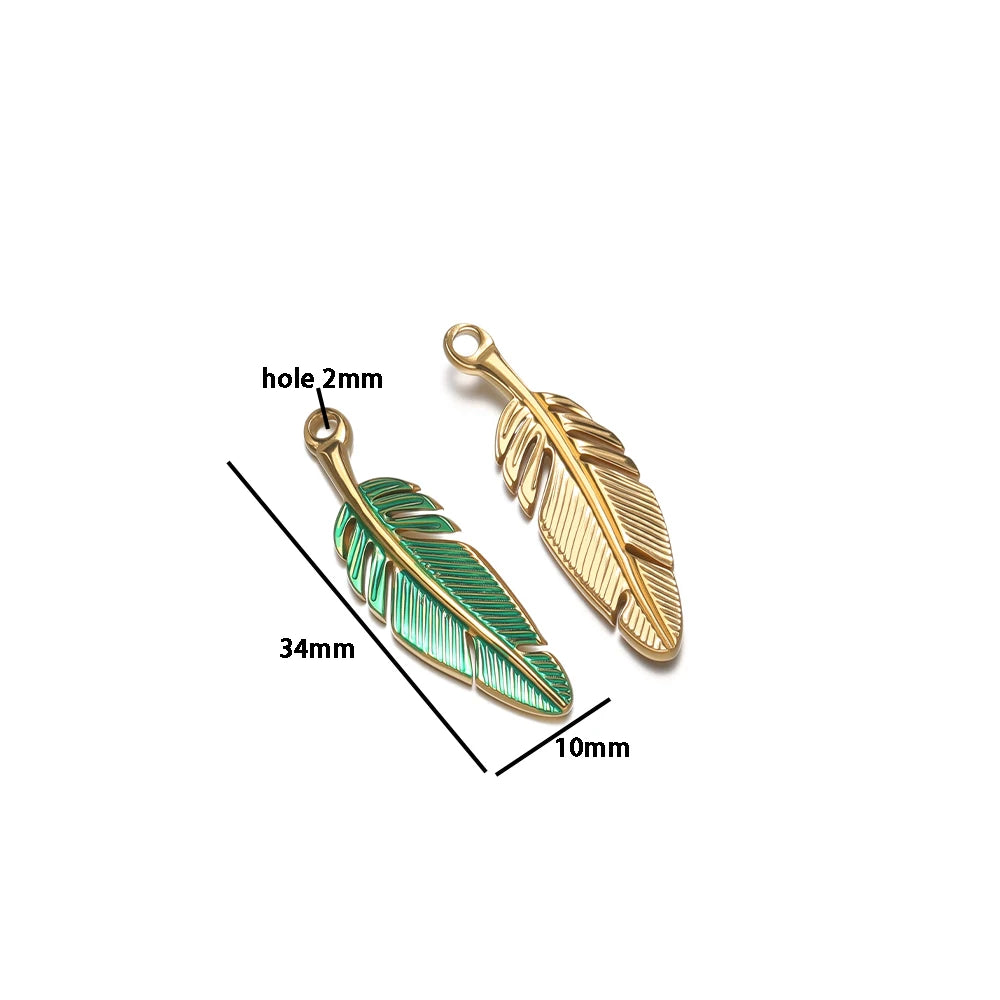 Fashion Stainless Steel 18k Gold Plated Enamel Feather Charm Pendant for Diy Necklace Jewelry Making Wholesale