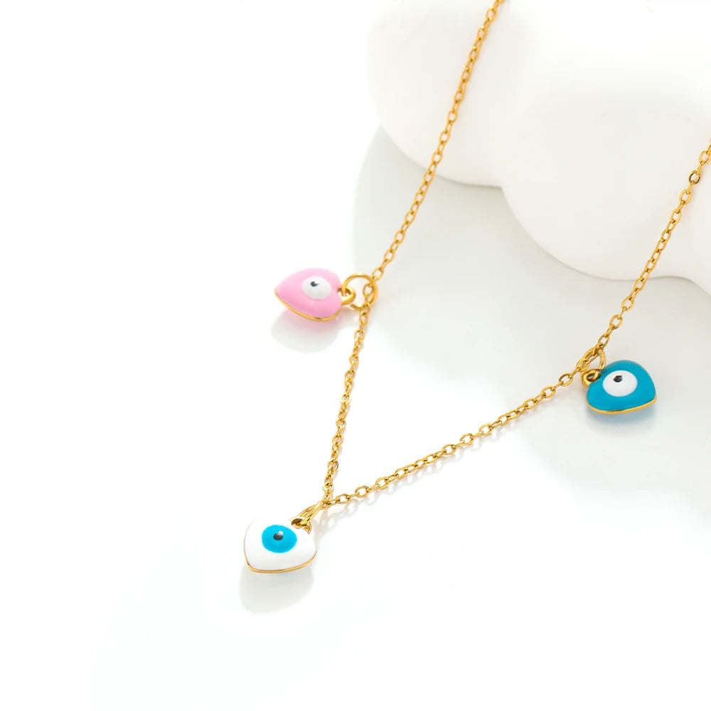 Fashion Jewelry 18k Gold Plated Stainless Steel Heart Enamel Eye Charm Pendant for DIY Necklace Jewelry Making Accessories