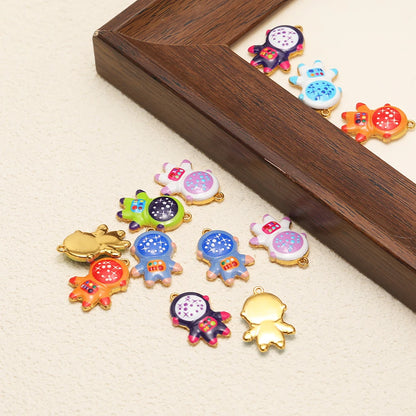 Enamel Penguin Shape 18K Gold Plated Stainless Steel Double Hole Charms for DIY Necklace Earring Making