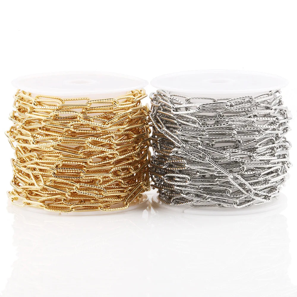A1283 High Quality 18k Gold Plated Stainless Steel Chain 4mm Paper Clip Chain Bulk for Necklace Bracelet Jewelry Making