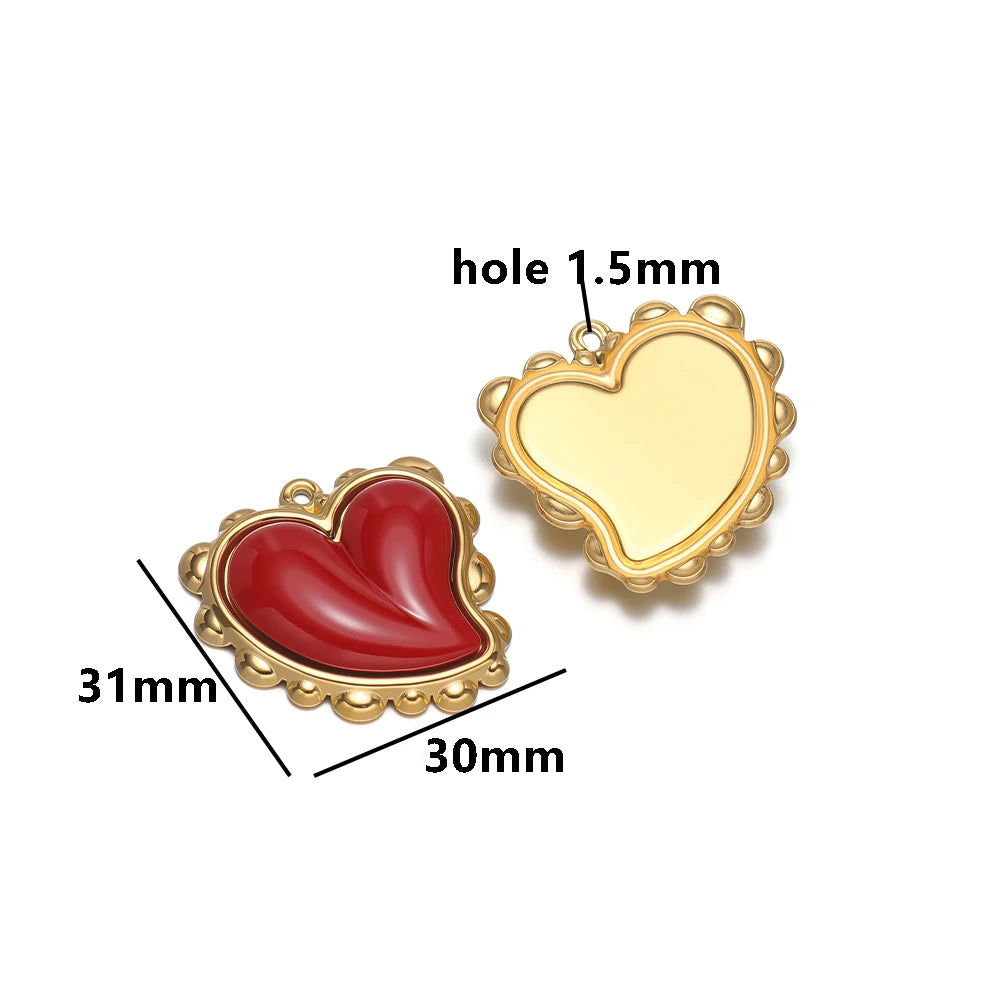 NEW Hot Sale Fashion 18k Gold Plated Stainless Steel Colorful Stone Heart Charm Pendant for DIY Necklace Jewelry Making