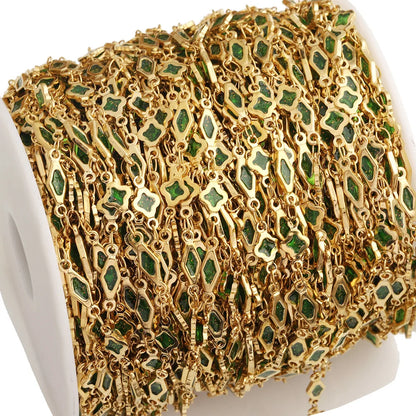 D842 Fashion Clover Flower Stainless Steel Chain Enamel Bulk Roll Necklace Bracelet Making Chain Jewelry Findings