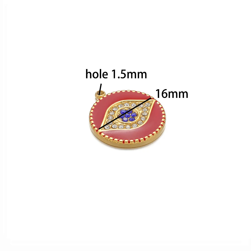Best Selling 18k Gold Plated Stainless Steel Drip Oil Zircon Eye Charms Pendant for Women Jewelry Necklace Earrings Making