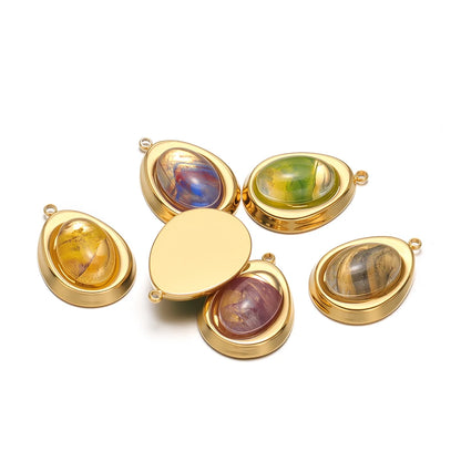 Vintage French 18k Gold Plated Stainless Steel Irregular Coloured Crystal Stone Charm Pendant for Necklace Jewelry Making