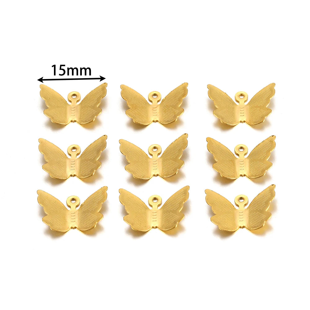 Waterproof PVD Stainless Steel 18K Gold Plated 15mm Butterfly Shaped Charm for Jewelry Necklace Making