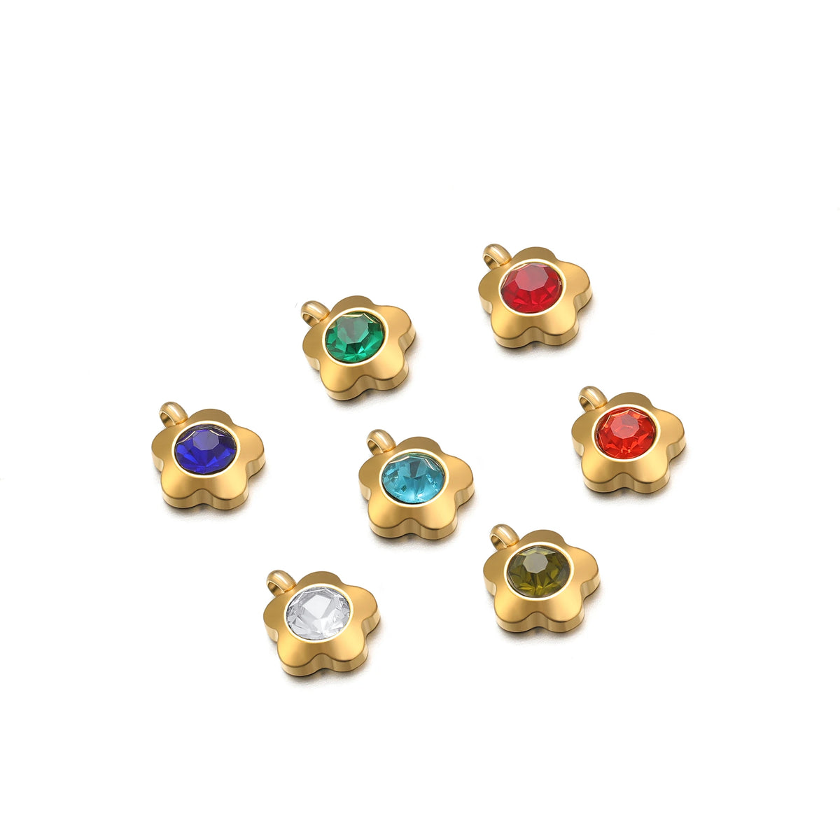 High Quality Stainless Steel 18K Gold Plated 7mm Flower Zircon Charm Pendant for Jewelry Necklace Bracelet Making
