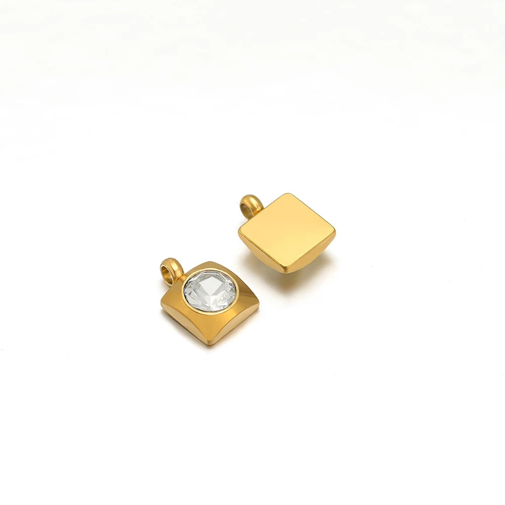 20pcs/bag Stainless Steel 18K Gold Plated 6mm Square Zircon Charms Pendant for DIY Jewelry Necklace Making Jewelry Findings