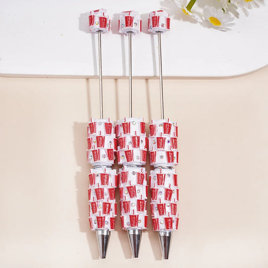 Coke Pottery Themed Beadable Ballpoint Pen With Rhinestone Decor Handmade String Bead Gift Pen for DIY Craft Wholesale