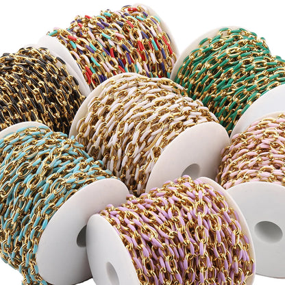 E363 Wholesale High Quality Stainless Steel Chain Colorful Enamel Chain Paper Clip Chain Accessory for Making