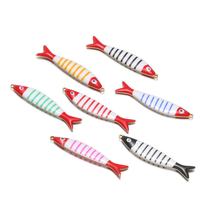 Ocean Style Cute 18k Gold Plated Stainless Steel Rainbow Colorful Enamel Fish Charm Pendant for Jewelry Necklace Making