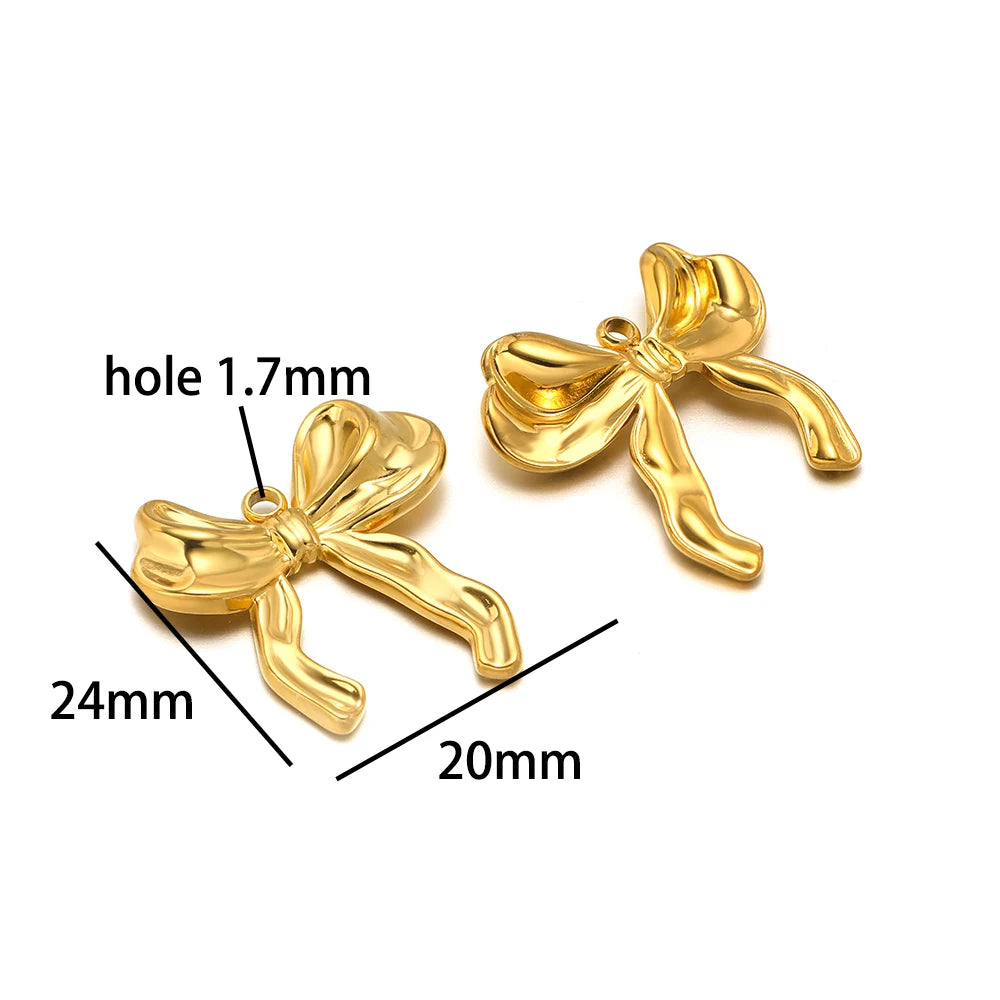 New Handmade DIY Jewelry Accessories 18k Gold Plated Stainless Steel Pearl Bowknot Charm Pendant for Women Jewelry Making