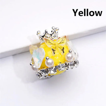 Handmade Silver Alloy Crown Pendant with Acrylic Beads Butterfly Hearts and Clear Rhinestones for Pen Making