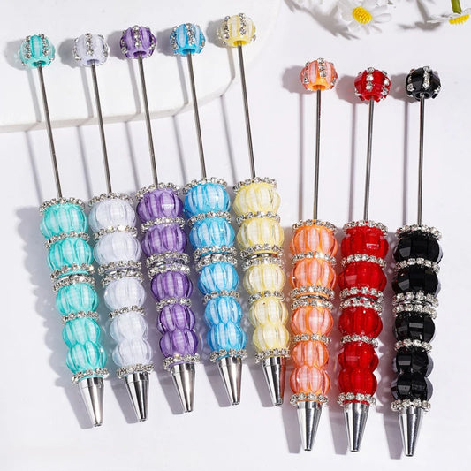 Bulk Fancy Beadable Ballpoint Pen Full Body Melon Shape Beads With Rhinestone Chain Inlay for Craft Supplies Promotional Gift
