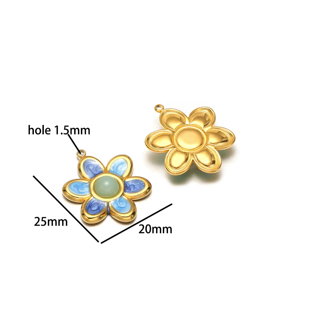 Exquisite Pendant 18k Gold Plated Stainless Steel Colorful Enamel Flower Charm Pendant for Necklace Jewelry Making Accessories